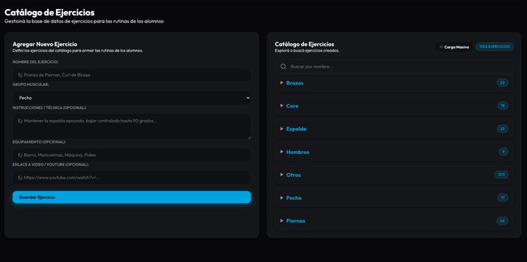 Catálogo de ejercicios del gimnasio